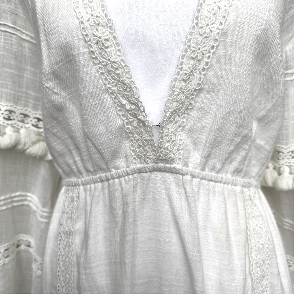 Hemant & Nandita Boho Ruby Long Sleeve Mini Dress White XL - Picture 5 of 8